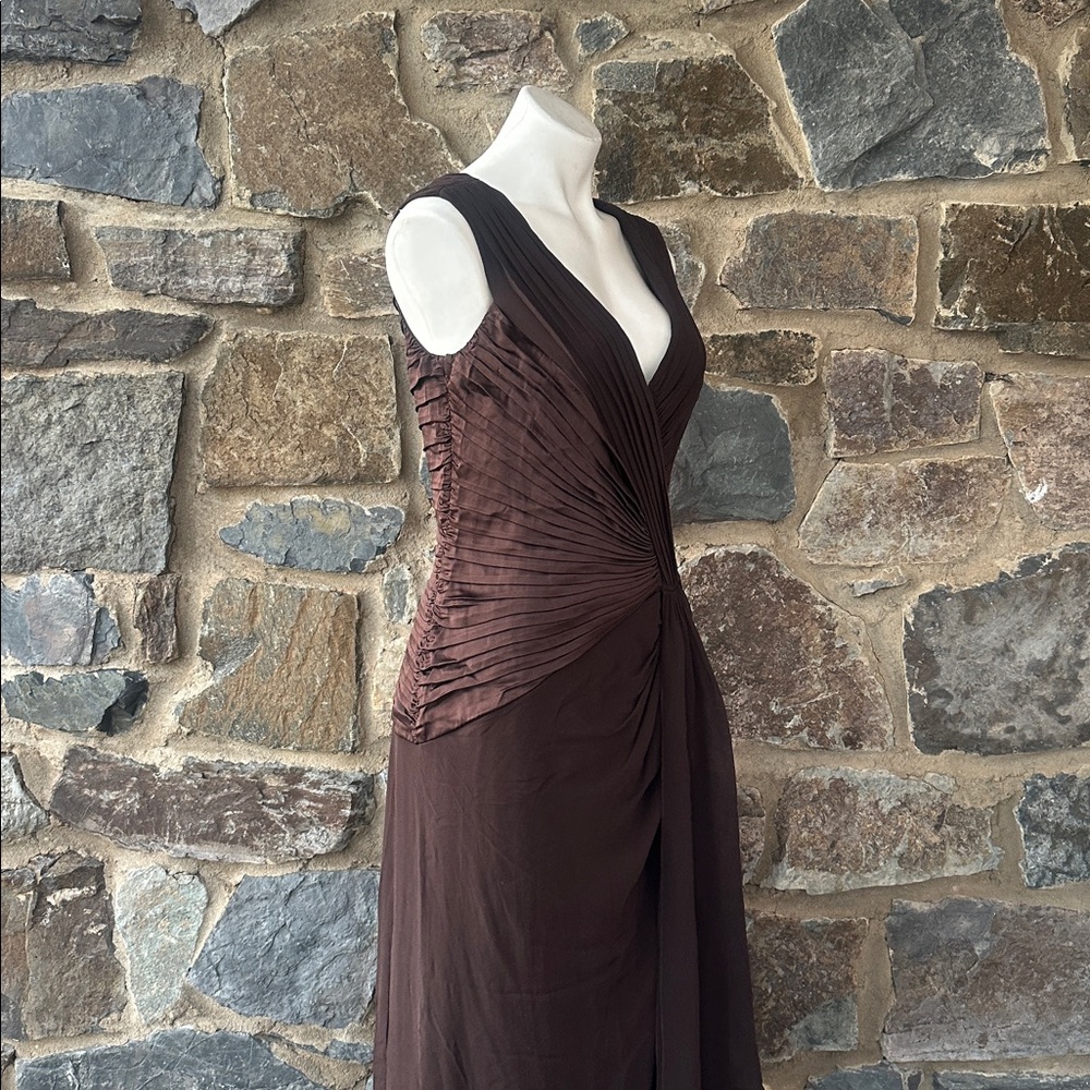 Tadashi Collection Brown Ruched Evening Gown Sleeveless Draped Maxi Dress M - Picture 4 of 8